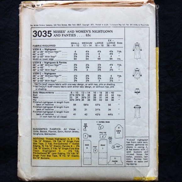 Vintage McCalls Sewing Pattern Uncut 3035 Misses Small Babydoll Nightgown Pantie - Picture 2 of 4